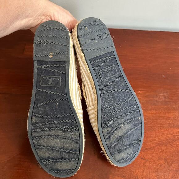 Nautica Rudder Striped Canvas Adjustable Flats Tan White Stripe Size 10 Summer - Picture 6 of 8